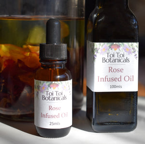 Rose Infused Grapeseed Oil available at Toi Toi Botanicals
