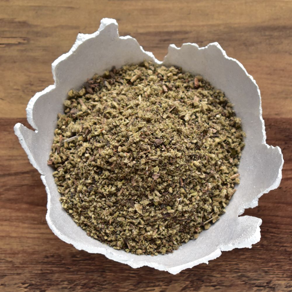Dried organic mullein Leaf in white bowl
